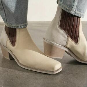 Free People Landry Square Toe Western Boots Bone Combo Size 40 US 9.5